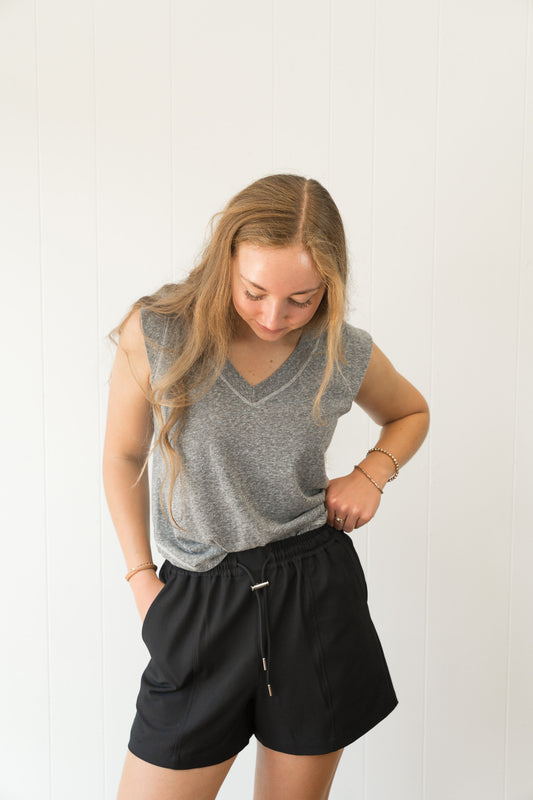 Rue V-Neck Tank- Heather Grey