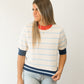 Colorblock Rib Trim Striped Knit Top
