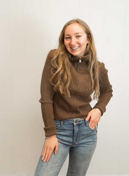 Matt Zip Up Cardigan- Chocolate