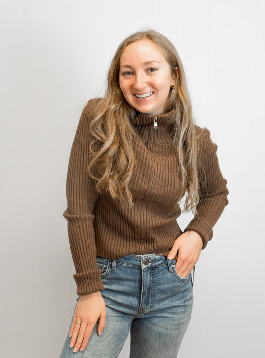 Matt Zip Up Cardigan- Chocolate