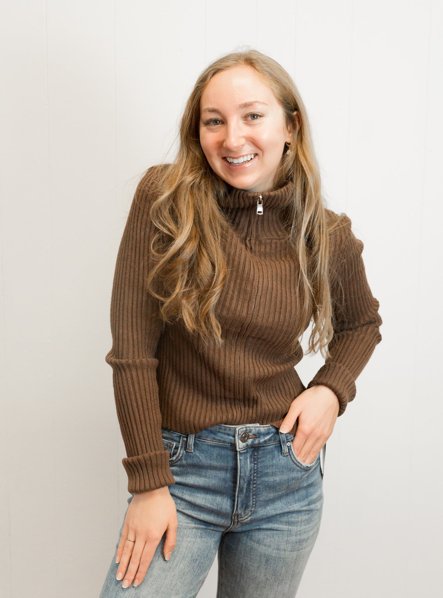 Matt Zip Up Cardigan- Chocolate