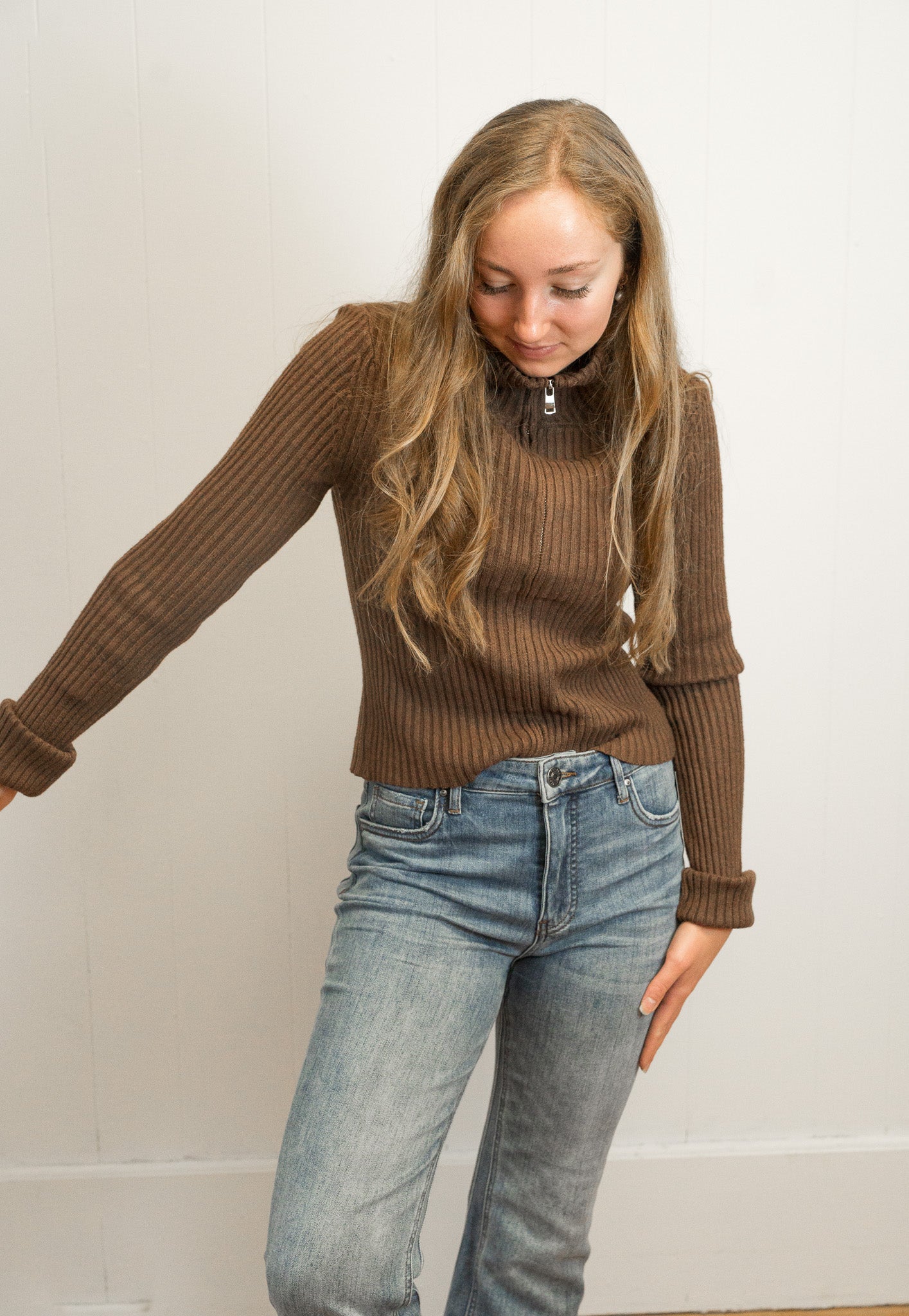 Matt Zip Up Cardigan- Chocolate