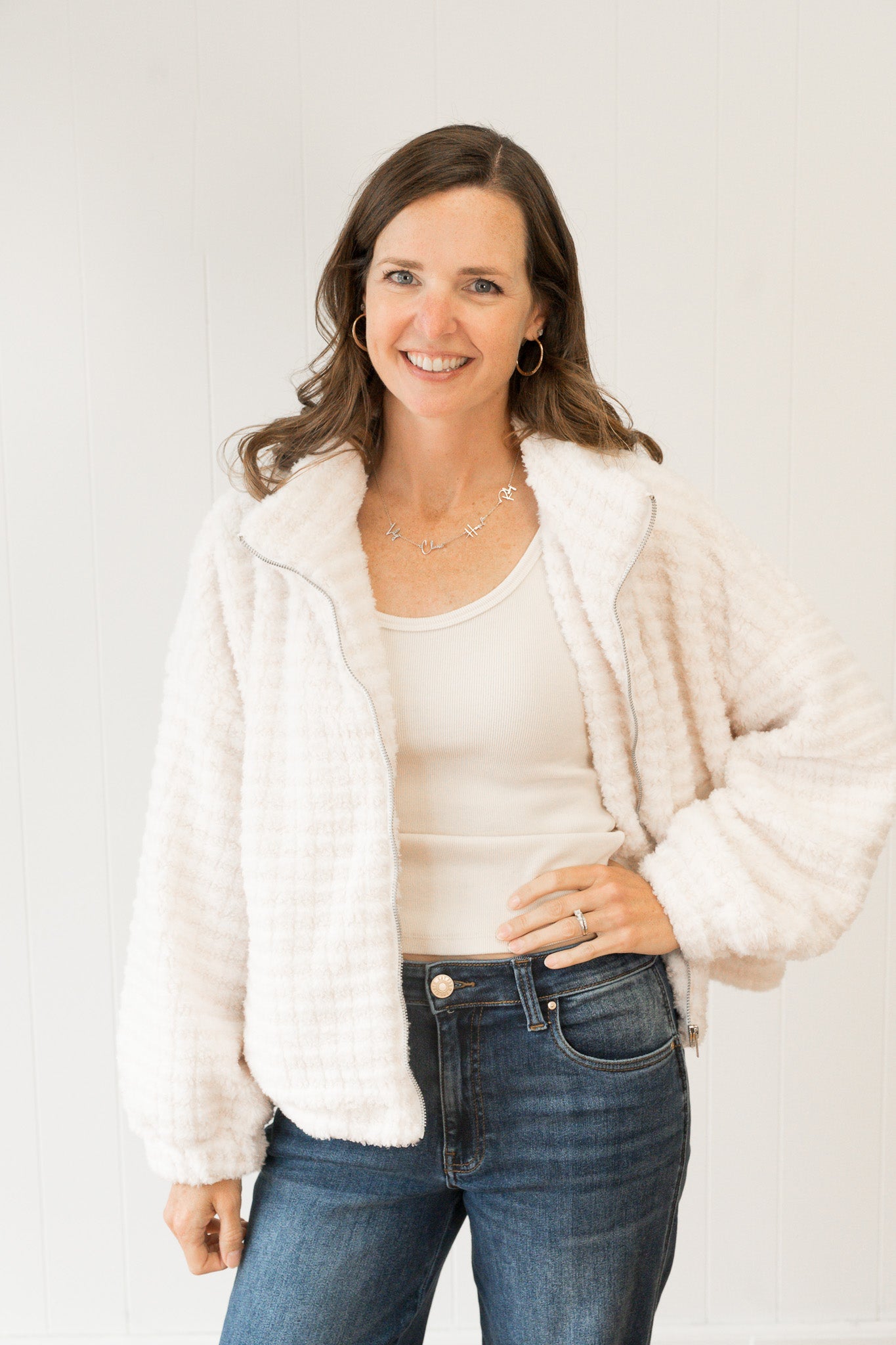 Fall Collared Puffer Jacket - Cream
