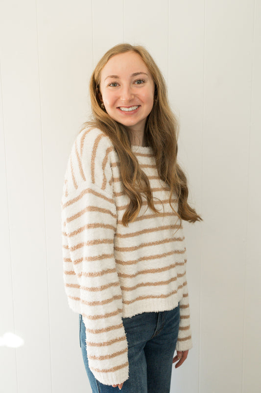 Basic Striped Knit Sweater - Taupe