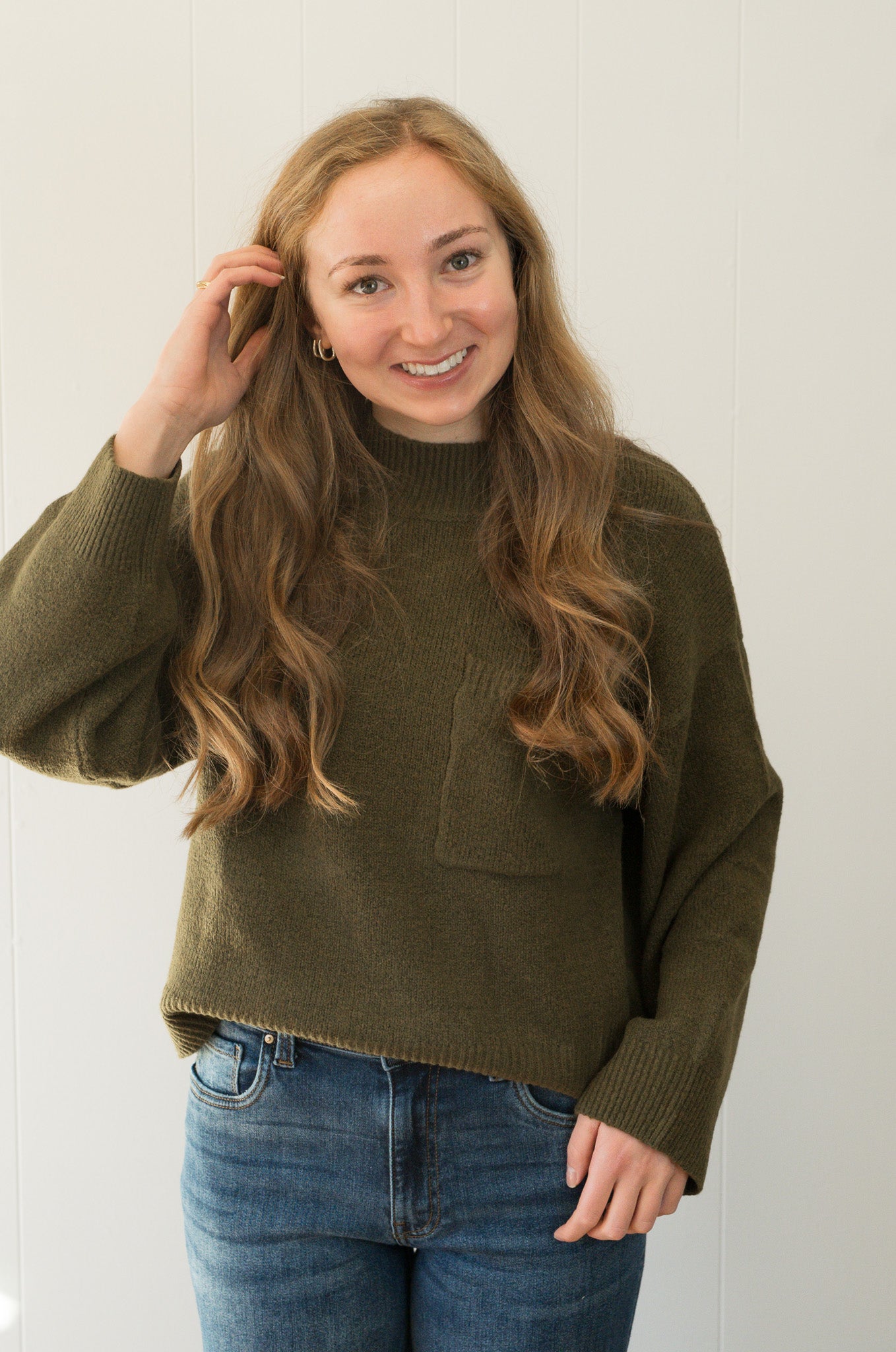 One Pocket Crew Sweater- Dirty Martini