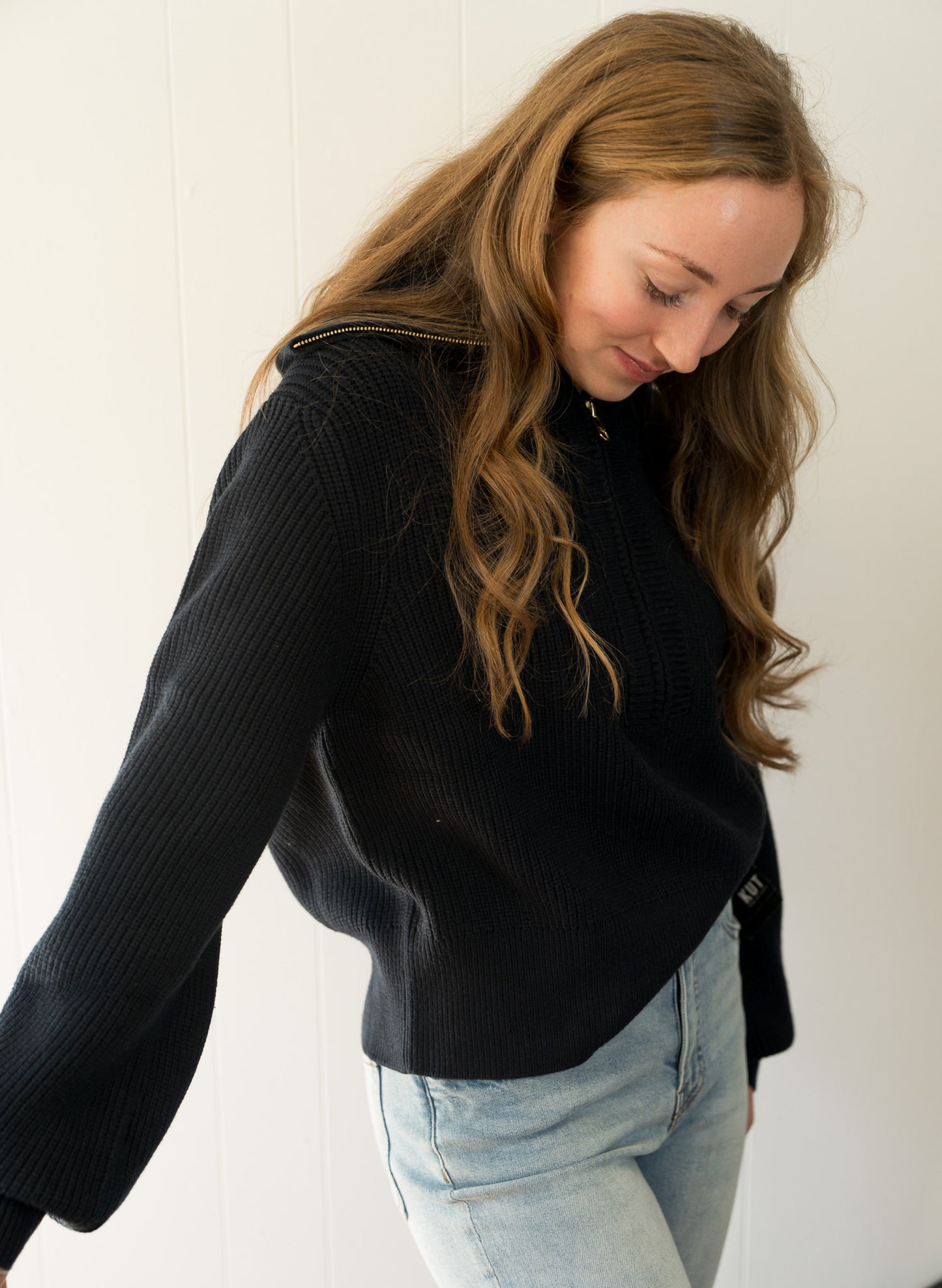 Maura Half Zip Rib Knit- Navy