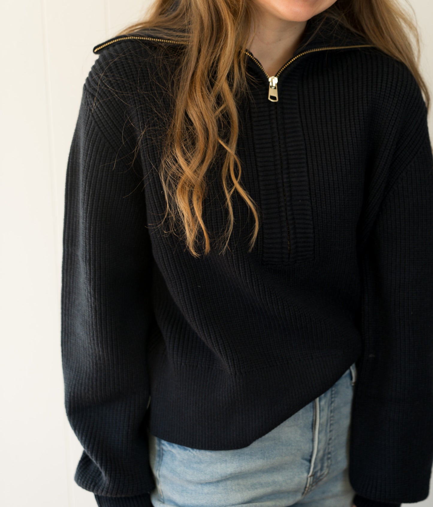 Maura Half Zip Rib Knit- Navy