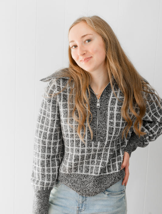 Furley Half Zip Knit - Charcoal Marl