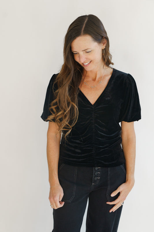 Jorja Ruched Front Velvet Tee
