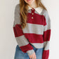 Buttoned Striped Collared Long Sleeve Top