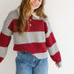 Buttoned Striped Collared Long Sleeve Top