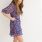 Blue Flower Print Flutter Sleeve Dress