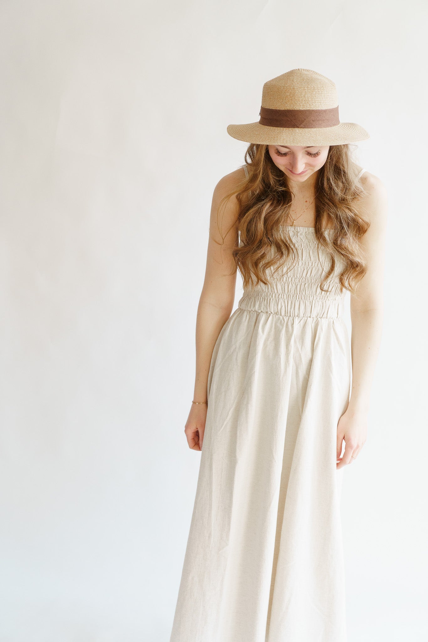 Classic Shirred Midi Dress- Oat