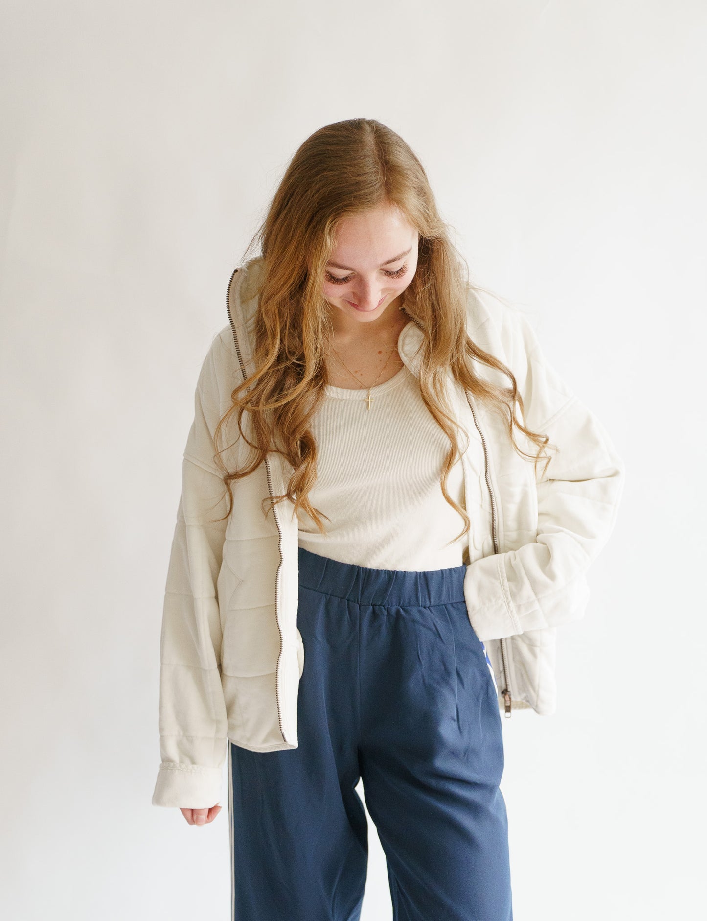 Quilted Knit Mineral Washed Jacket- Cream