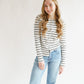 Button Front Ribbed Top Chalk/Black Stripe