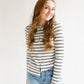 Button Front Ribbed Top Chalk/Black Stripe