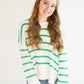 Boat Neck Striped Knit Sweater- Green