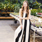 Striped Tube Wide Leg Jumpsuit- Black