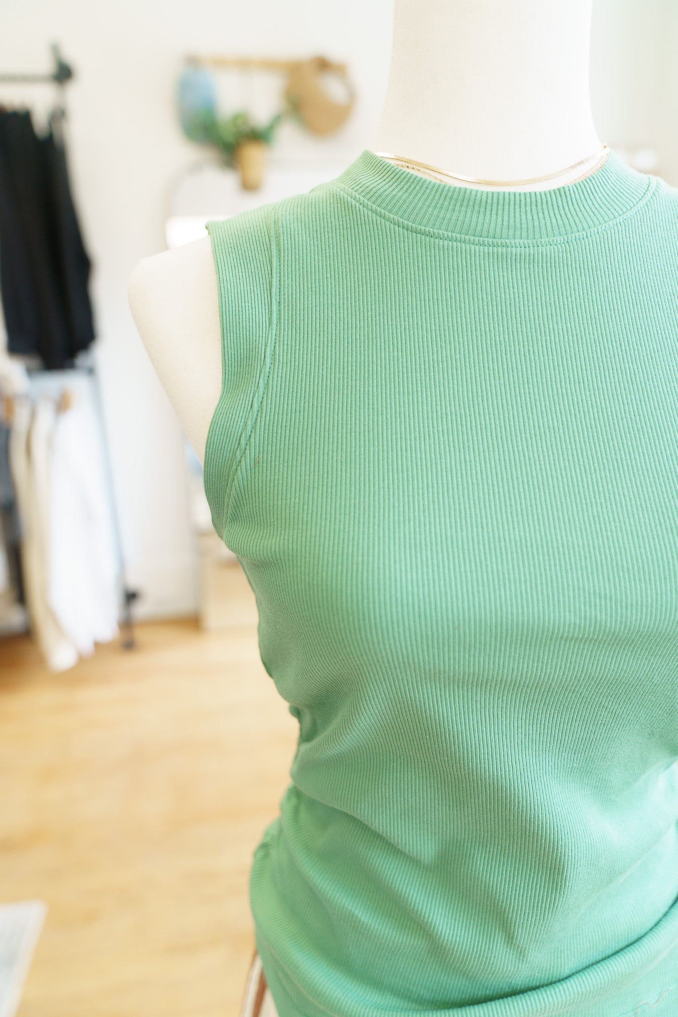 Ribbed Ruched Tank- Green Juice