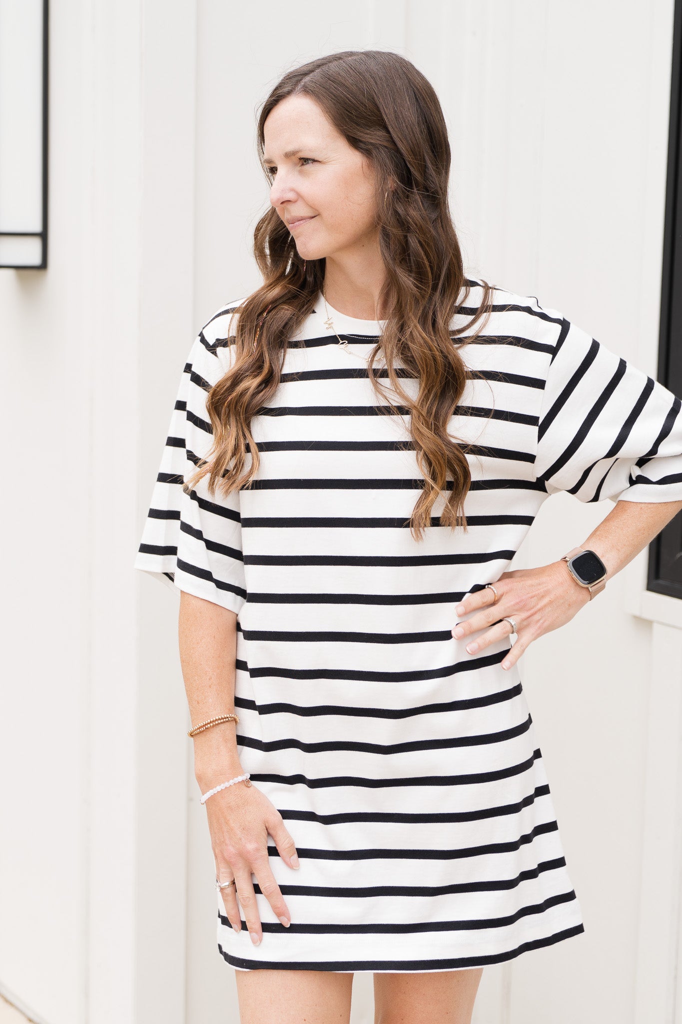 Belle Tee Stripe Dress Chalk/ Black Stripe