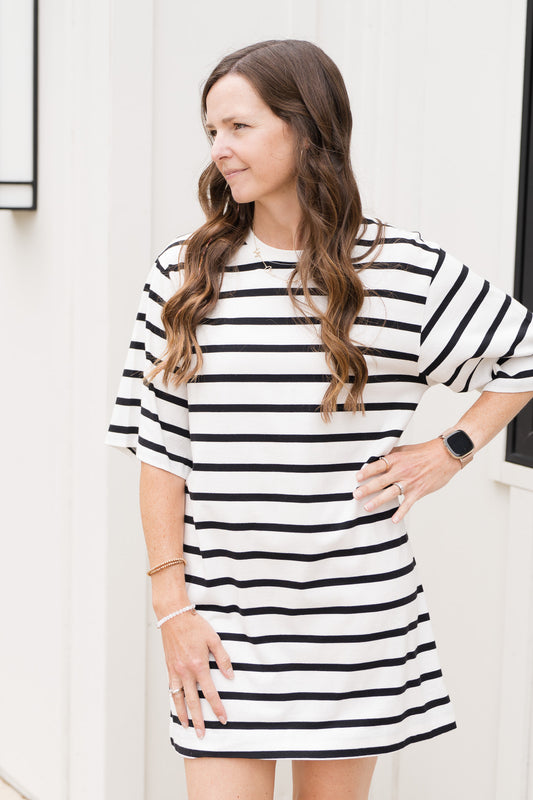 Belle Tee Stripe Dress Chalk/ Black Stripe