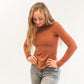 Knit Mock Neck Long Sleeve Pullover Top- Rust