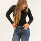Knit Mock Neck Long Sleeve Pullover Top- Black