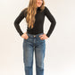 Knit Mock Neck Long Sleeve Pullover Top- Black