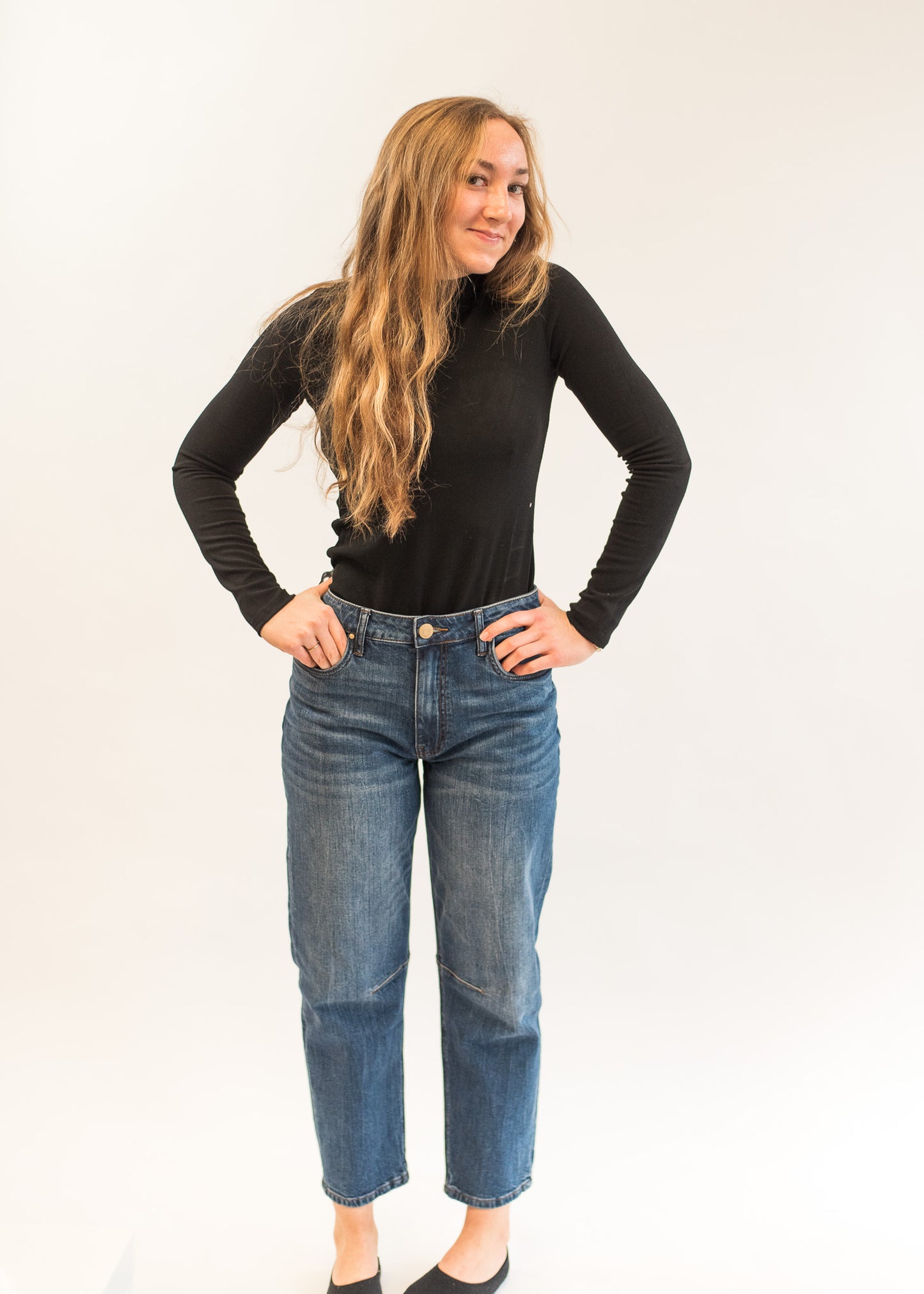 Knit Mock Neck Long Sleeve Pullover Top- Black