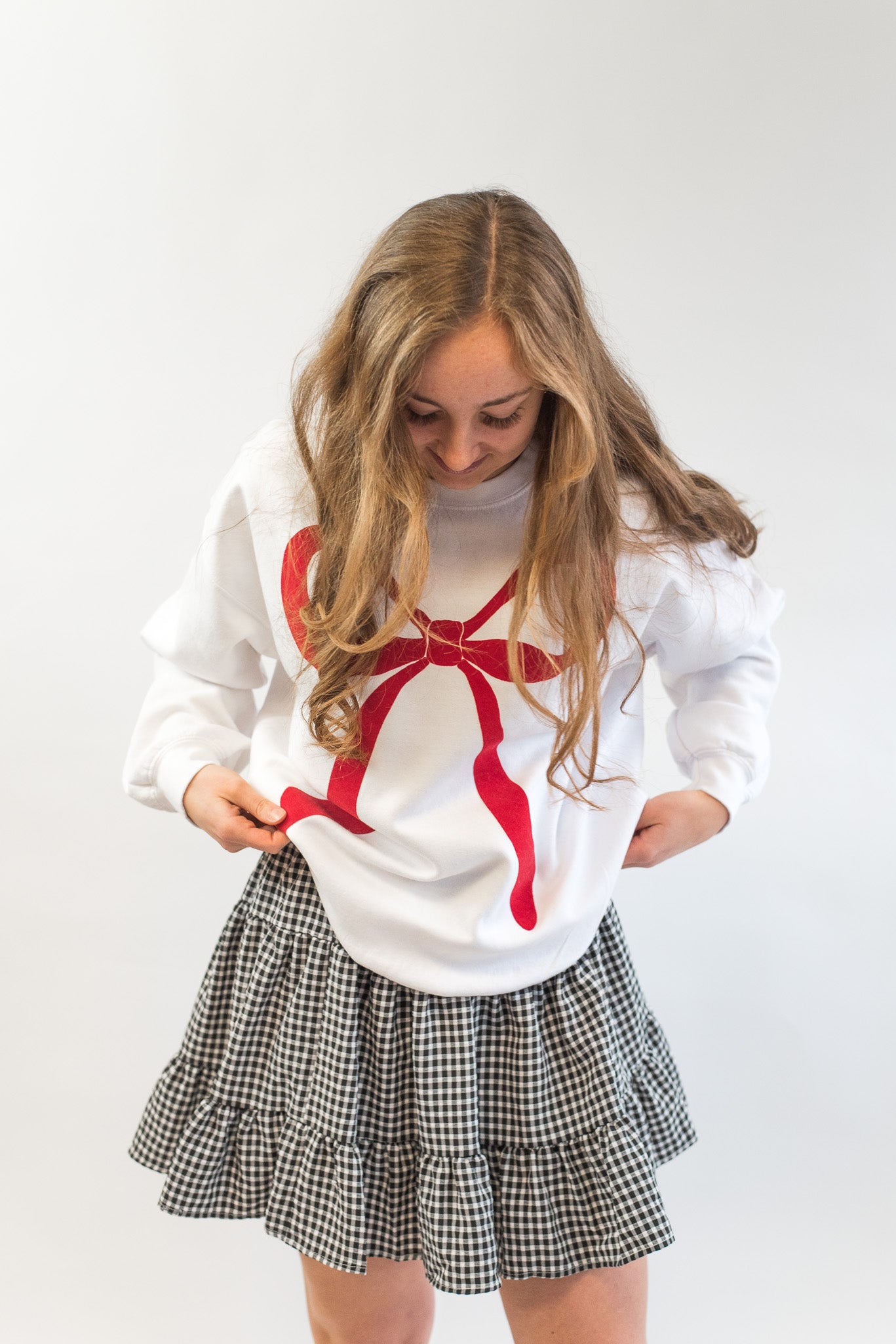 Flocked Bow Sweatshirt