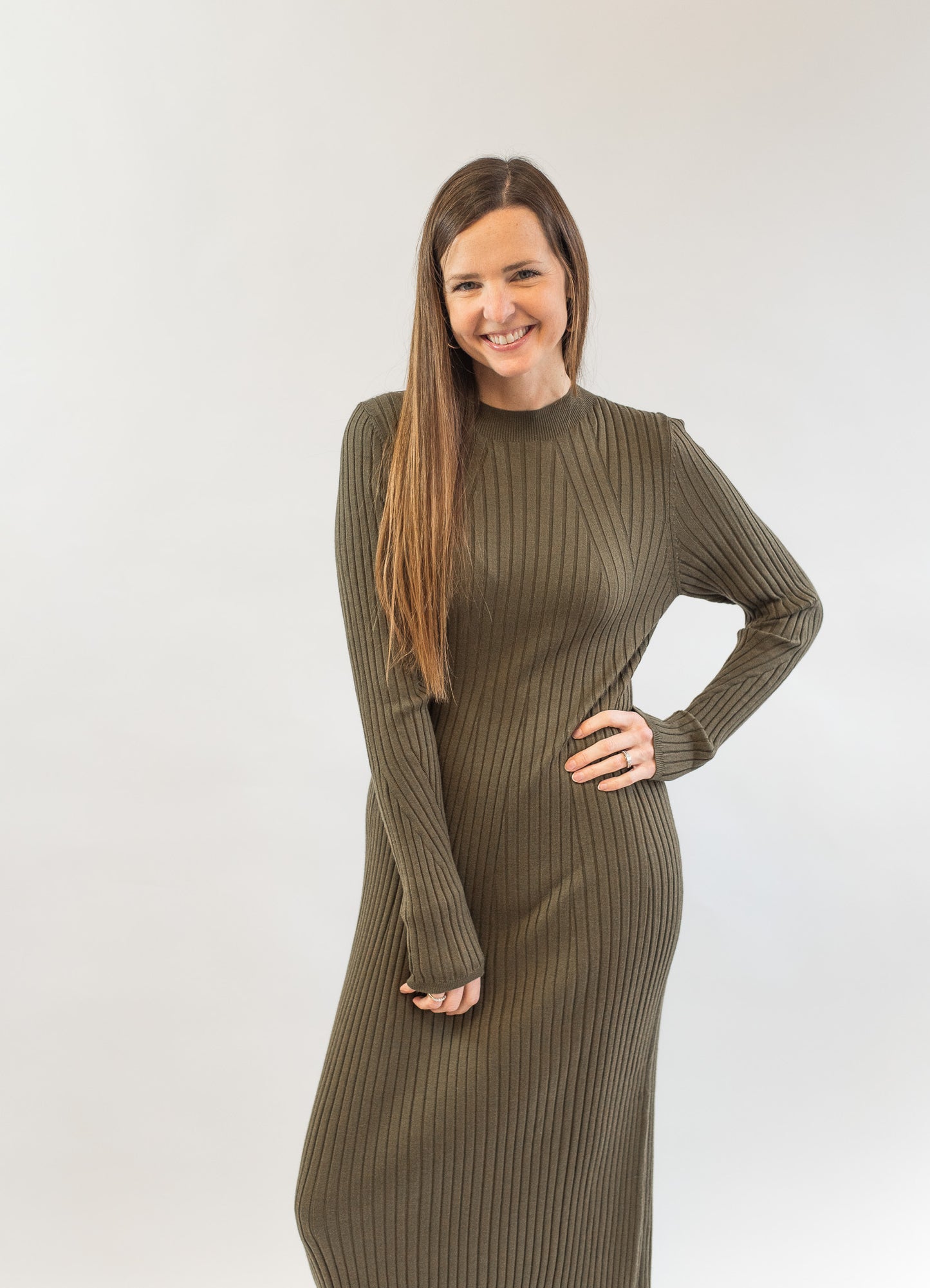 Axel Rib Knit Midi Dress - Olive Night