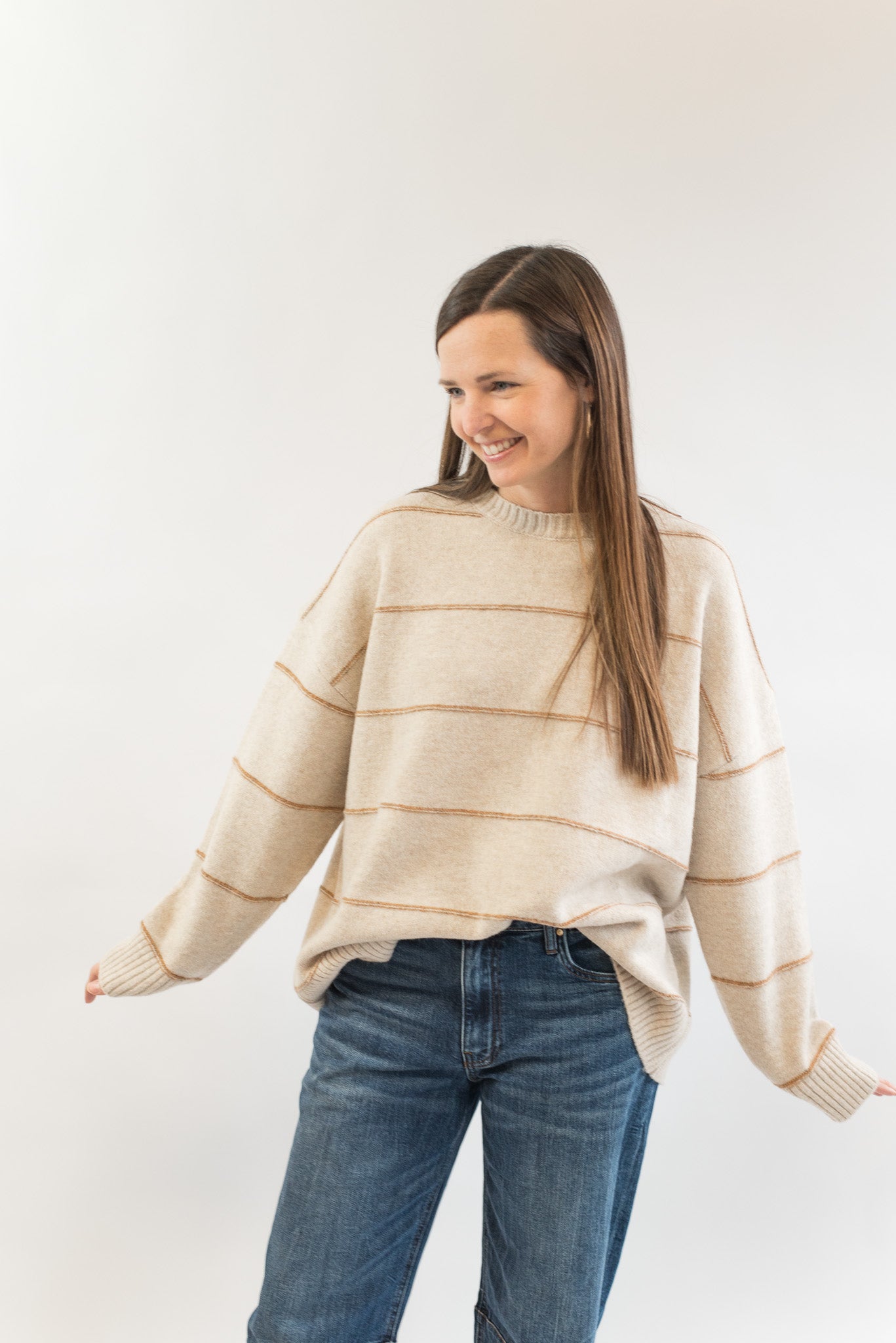 Striped Pattern Drop Shoulder Sweater