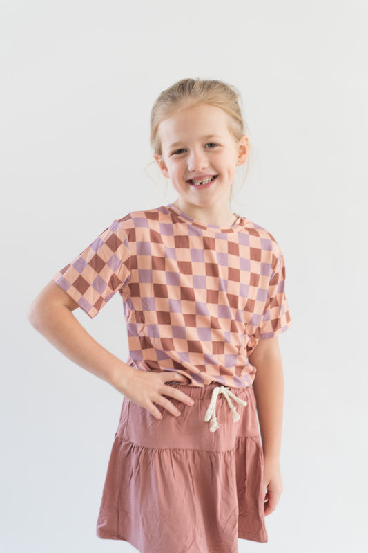 Girl's Boxy Tee- Checker