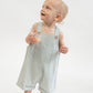 Green Stripe Short Linen Overalls