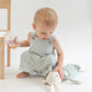 Green Stripe Short Linen Overalls