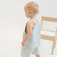Green Stripe Short Linen Overalls