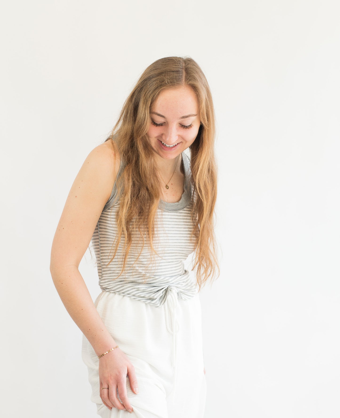Hits Different Striped Ringer Tank- Grey