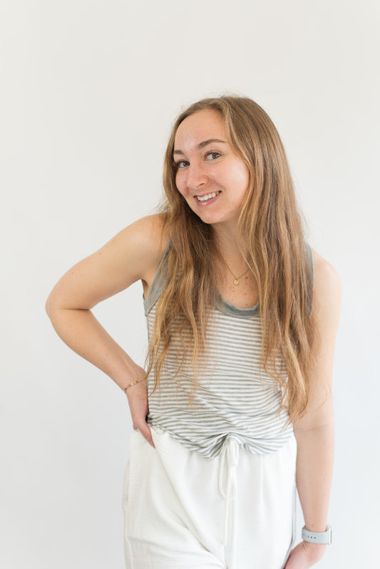 Hits Different Striped Ringer Tank- Grey