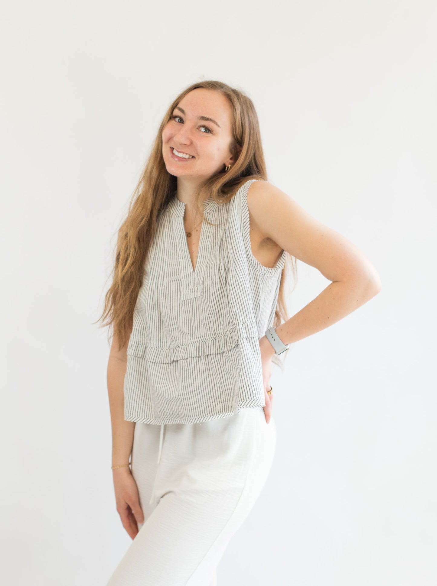 Striped Sleeveless Blouse Top