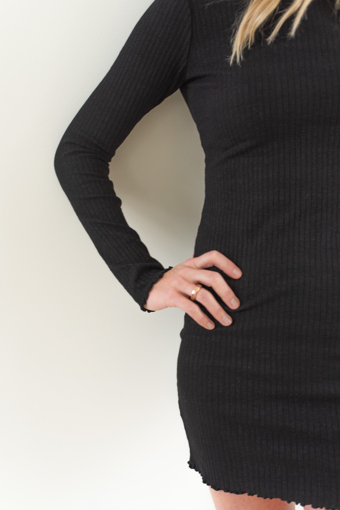 Go Off Mock Neck Rib Dress- Black - Lulie