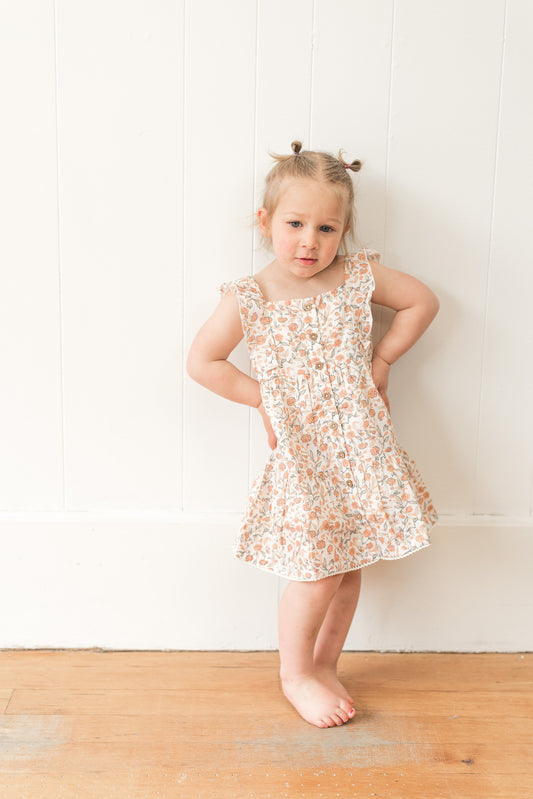 Organic Flutter Buttoned Tiered Dress - Magnolia