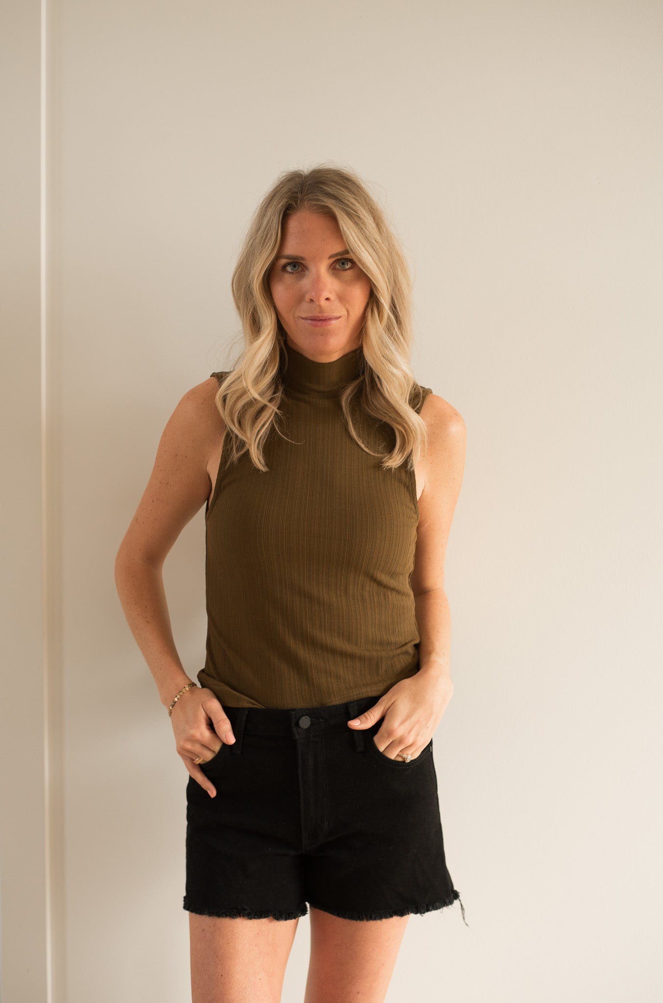 Caley Fitted Rib Tank- Military Olive - Lulie