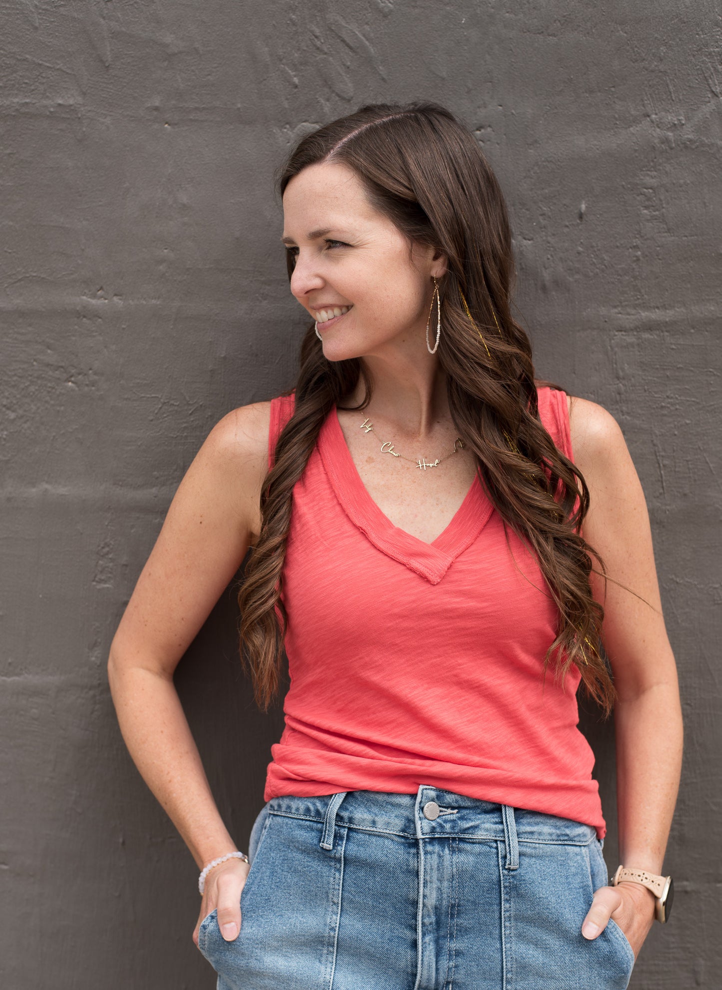 Let Me Know Slub V Neck Tank- Sunset Coral