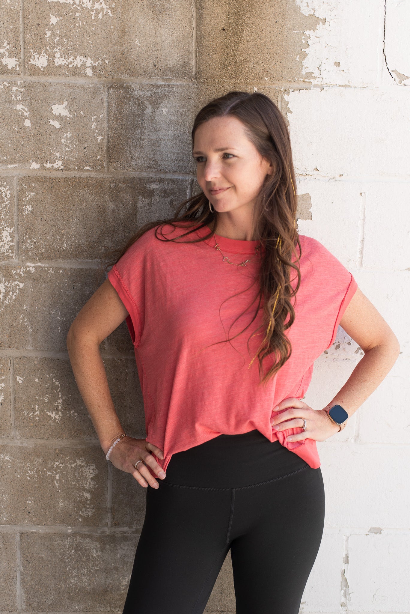 Stop Playin' Textured Tee- Sunset Coral
