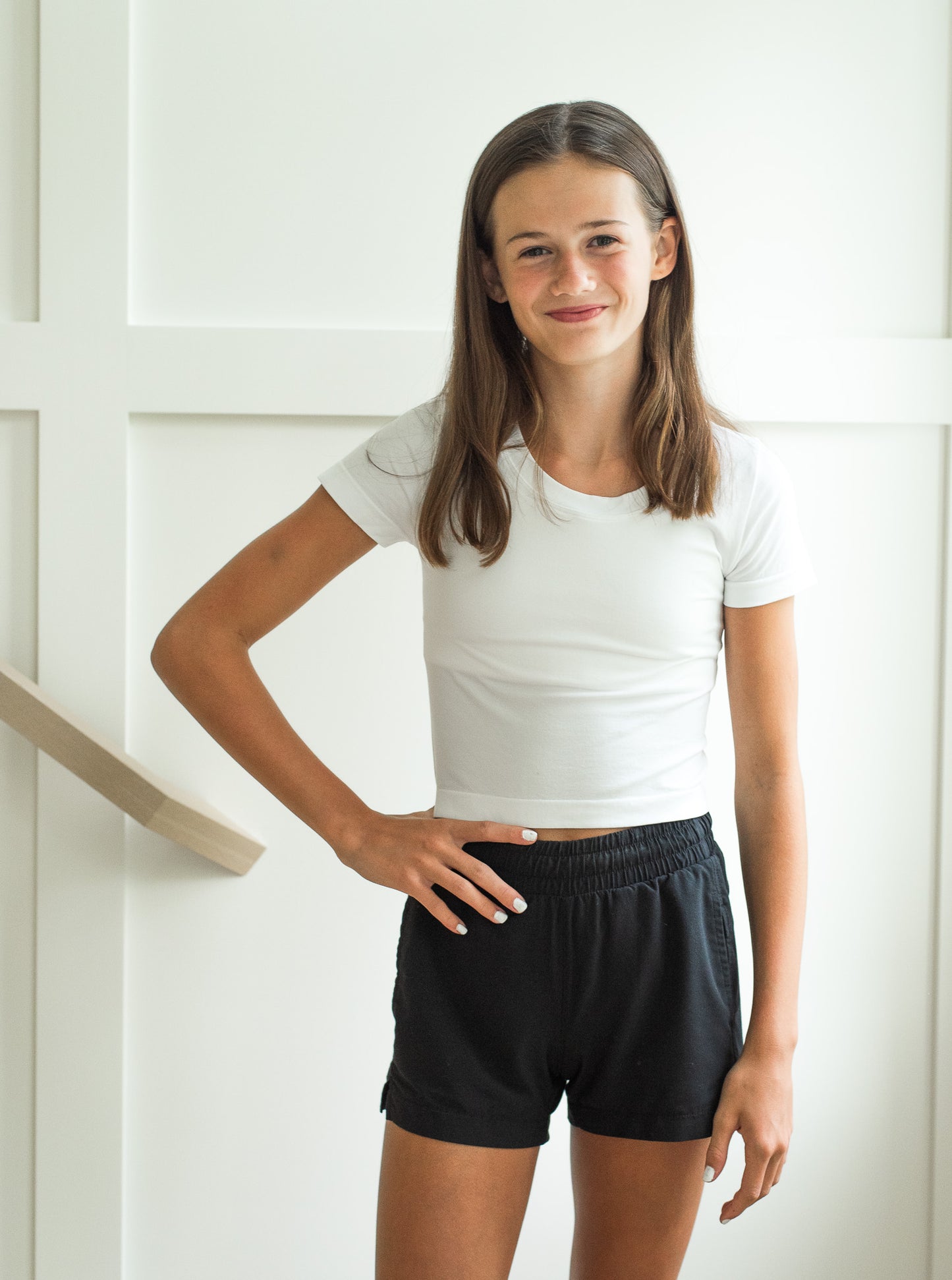 Girls Short Sleeve Seamless Top- White