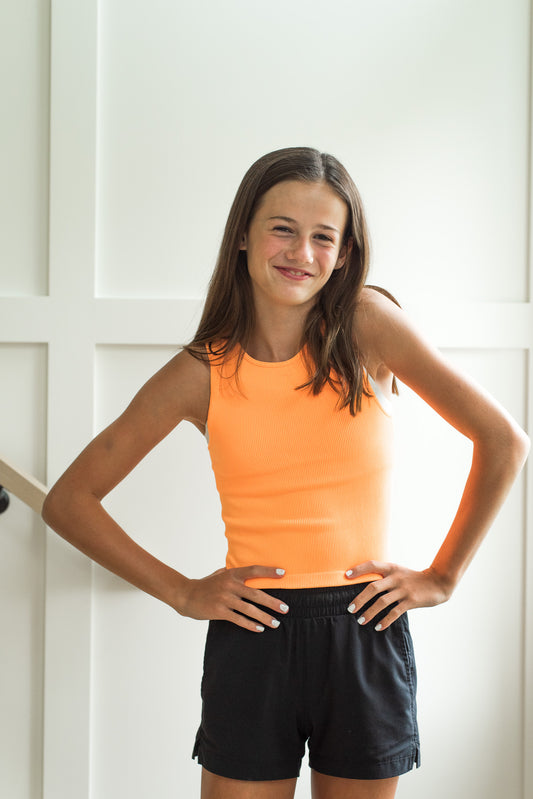 Ribbed Crop Tank Top- Cantaloupe