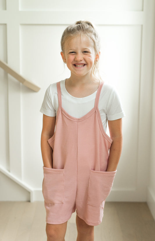 Two Pocket Thermo Overall Romper- Dusty Pink