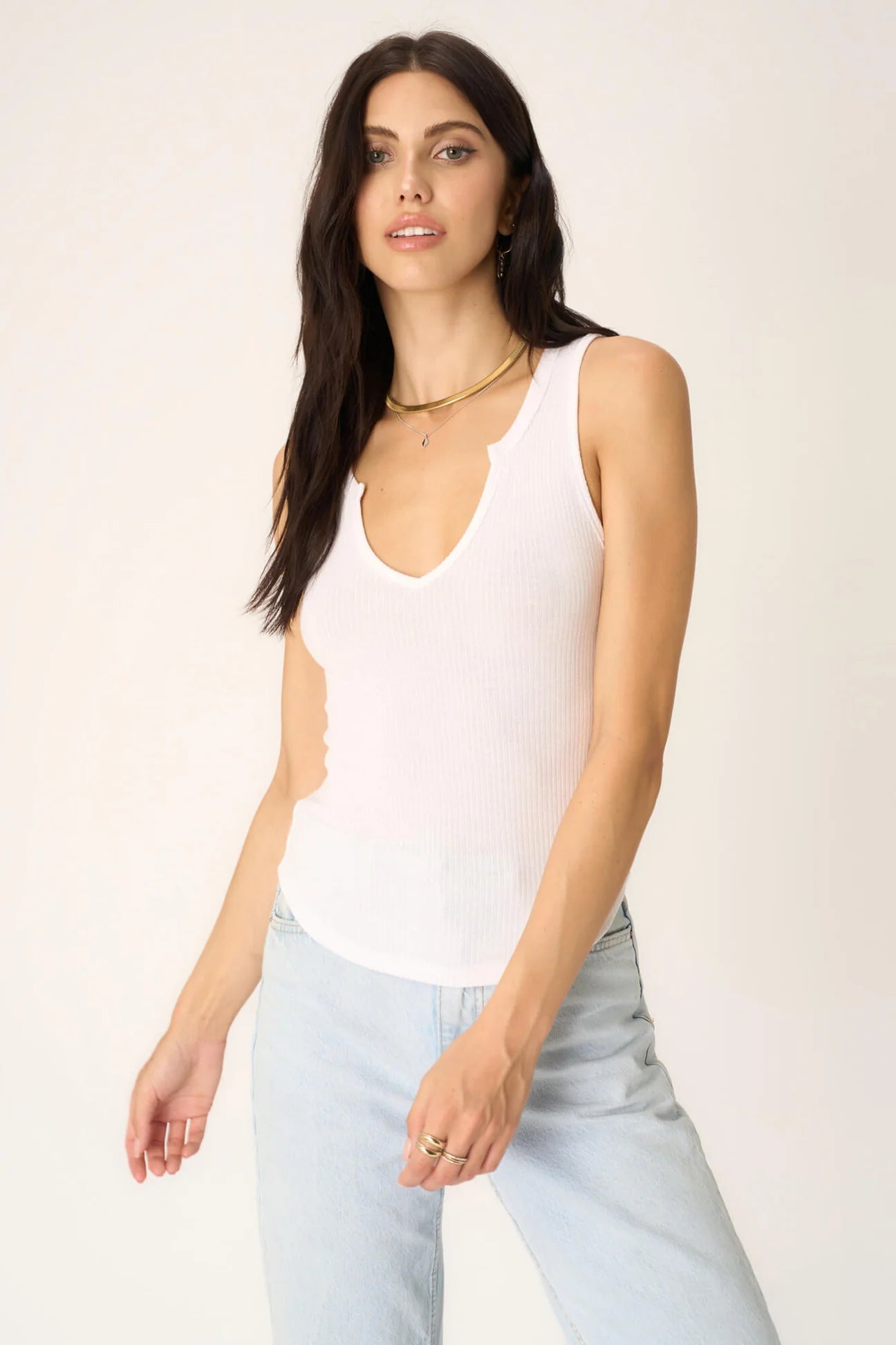 Madly Rib Notch Tank- White