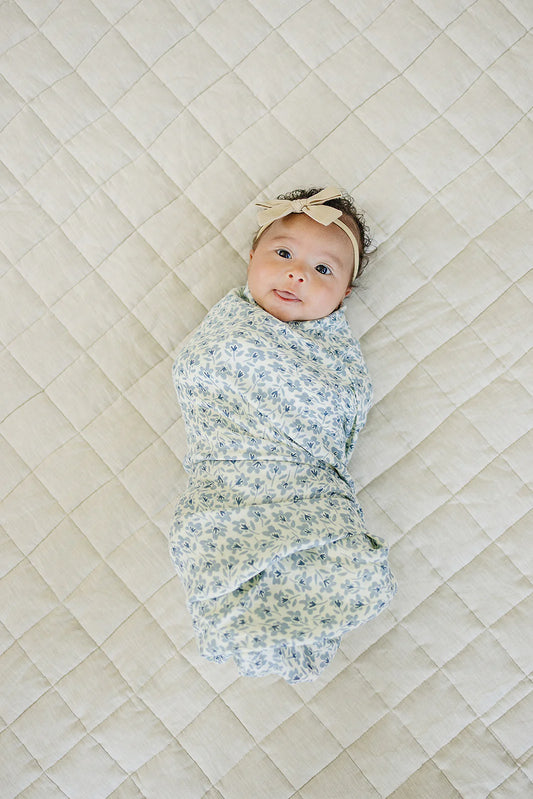 Blue Blossom Muslin Swaddle Blanket