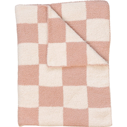 Mebie Baby Pink Checkered Plush Blanket